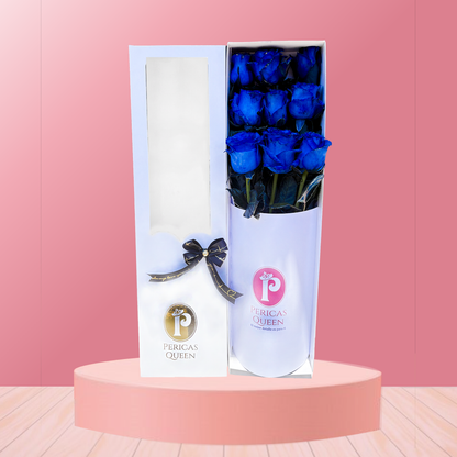 CAJA DE 9 ROSAS AZULES